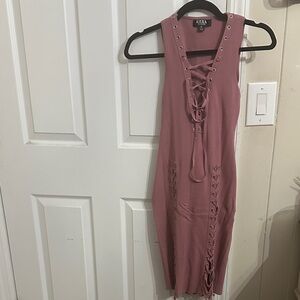 Hera Collection Mauve Lace-Up Midi Dress